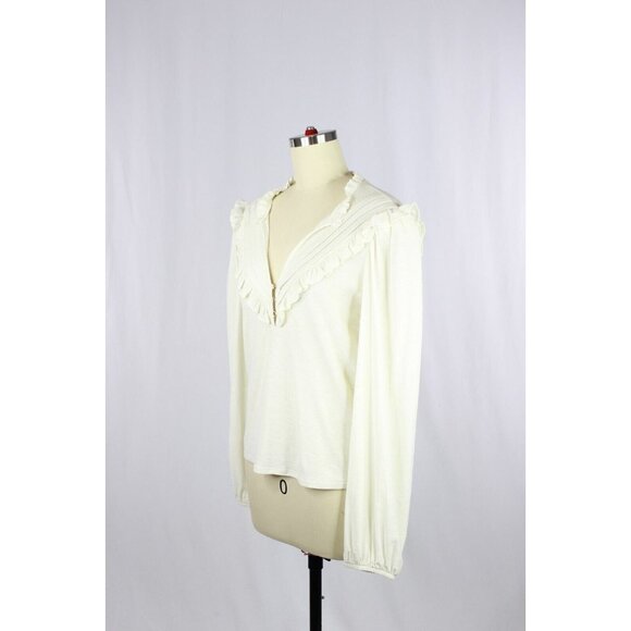 NATION LTD Quintana Ivory Cotton Jersey V-Neck Long Sleeve T-Shirt Top, Size S - Picture 6 of 15